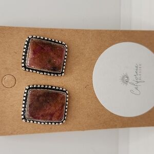 Rhodonite Stud Earrings  3/4 " #103 NWOT